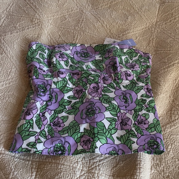 NWT Ann Taylor Loft Strapless Sleeveless Purple Flowers Lined Top 4 Petite 4 P - Picture 1 of 8